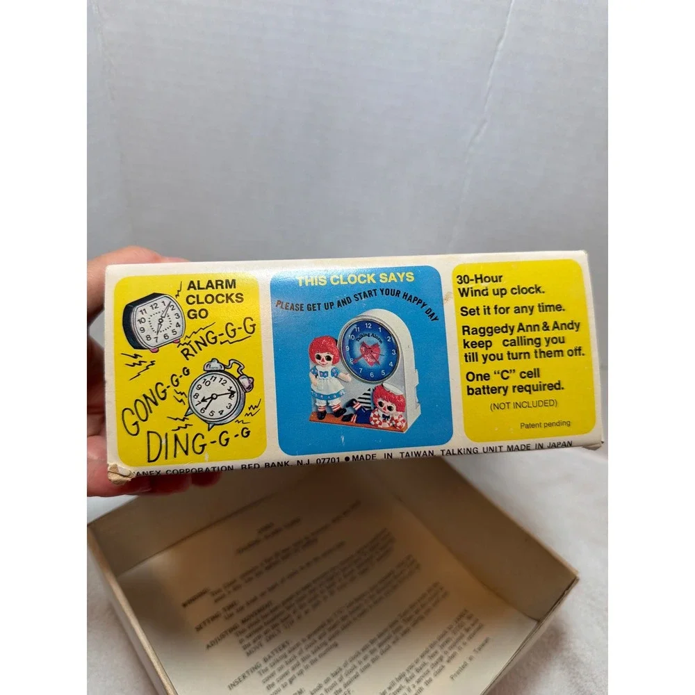 VTG 1974 Janex Raggedy Ann & Andy Talking Alarm Clock w Orig Box Ticks NO Talk